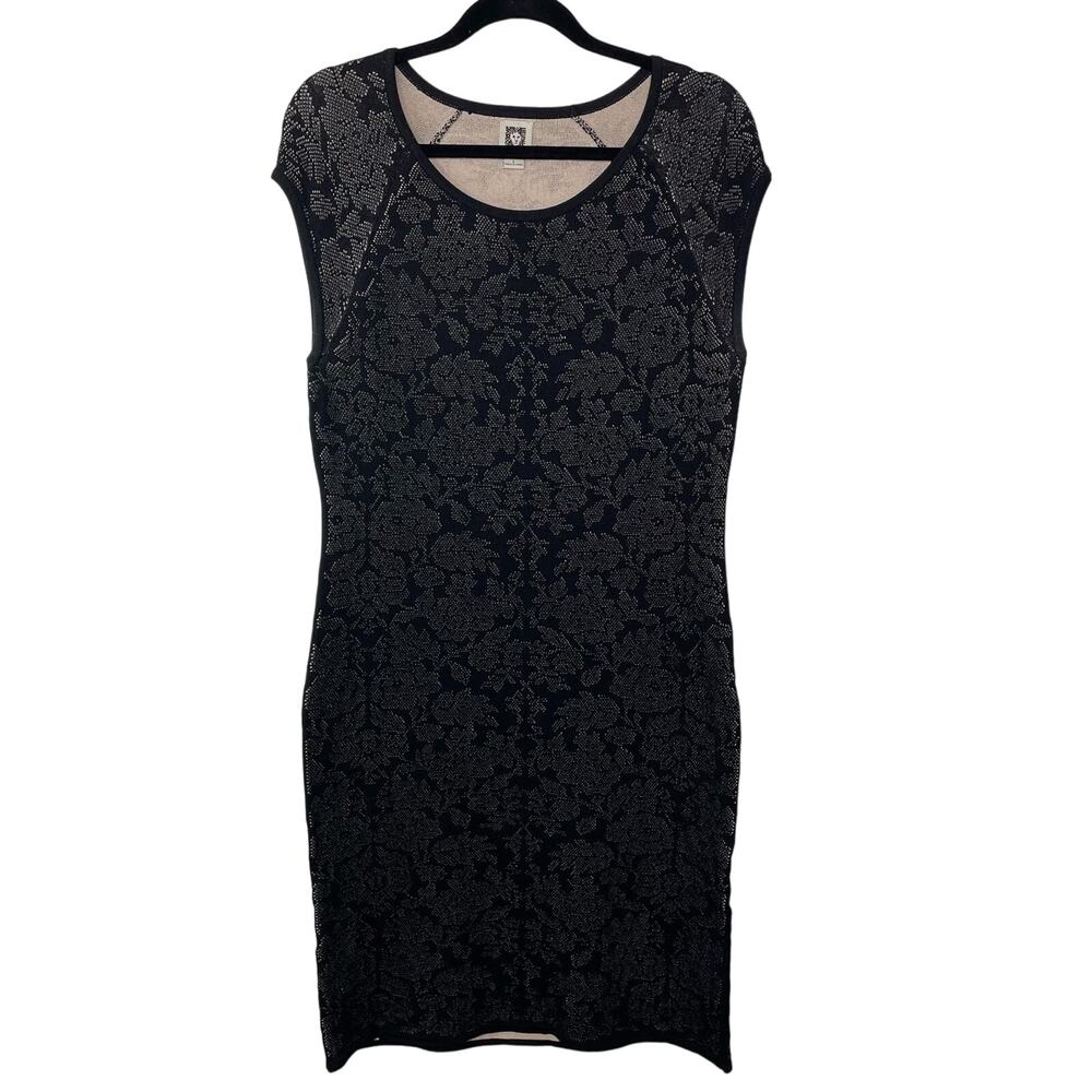 Anne Klein Sheath Bodycon Dress Floral‎ Black Dark Academia Goth Career Siren L